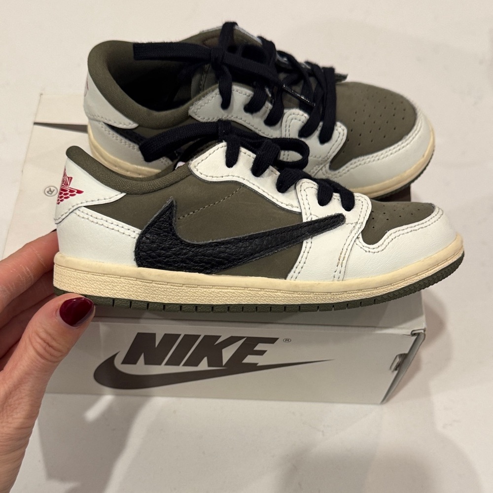 Travis Scott Nike Jordan 1 Low OG Toddler Sneakers - Olive, Black, and White